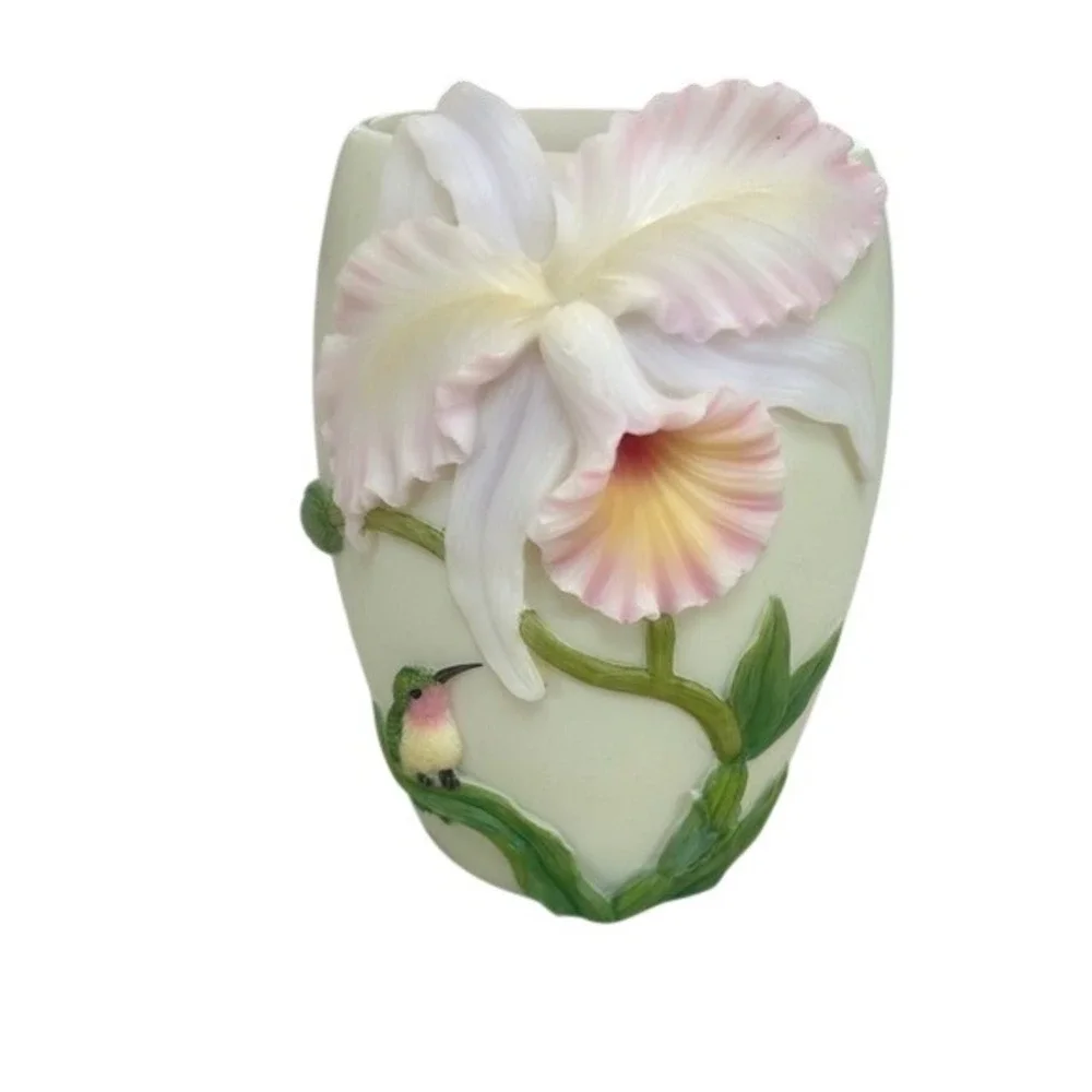 Floral Orchid and Hummingbird 3D Accent Lamp Night Light Warm Glow Pink Green